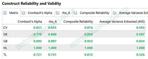 Cronbach’s Alpha & Composite Reliability trong SmartPLS