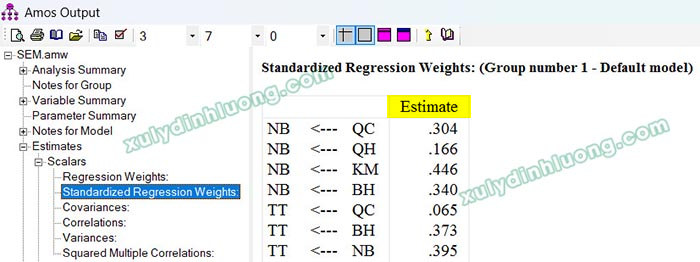 Các chỉ số Path Coefficient, Beta, S.E, t-value, p-value trong AMOS và SmartPLS