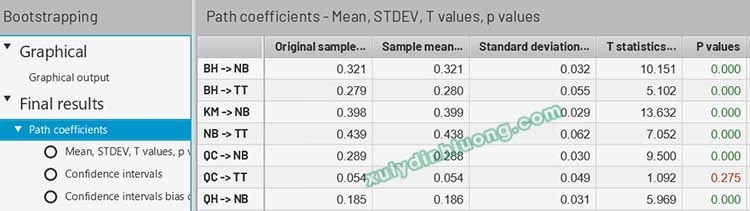 Các chỉ số Path Coefficient, Beta, S.E, t-value, p-value trong AMOS và SmartPLS