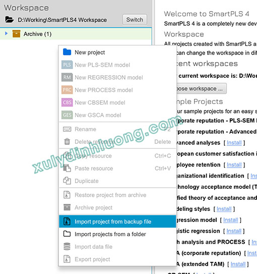Vẽ mô hình và xuất/nhập dự án trong SmartPLS 4