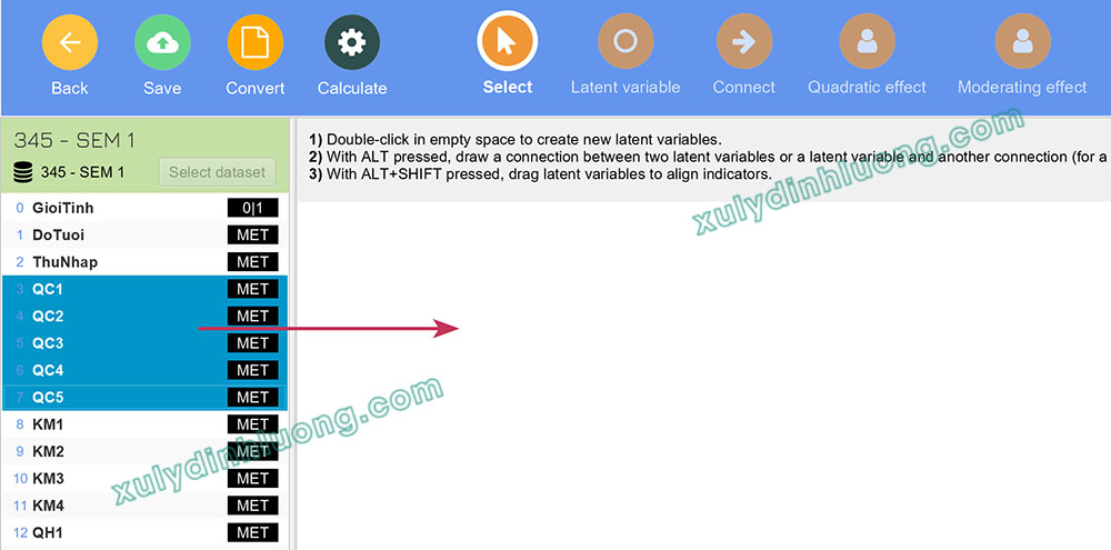 Vẽ mô hình và xuất/nhập dự án trong SmartPLS 4