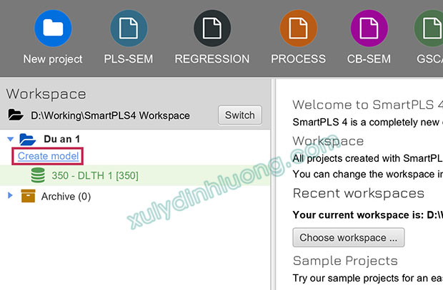 Tạo Workspace, Dự án và Khai báo Dữ liệu trong SmartPLS 4